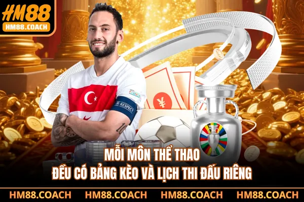 Mỗi môn thể thao đều có bảng kèo và lịch thi đấu riêng